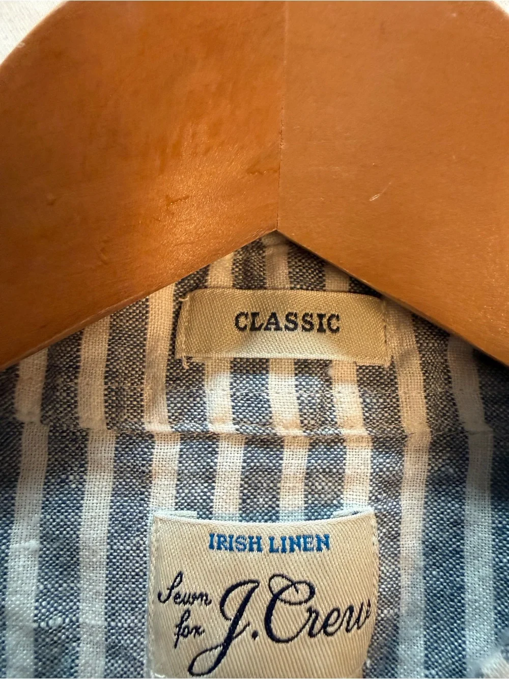 J.Crew Irish linen shirt men’s LARGE blue stripe Baird McNutt button up classic